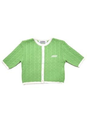 Goodboy Green Cable Knit Cropped Cardigan with White Trim